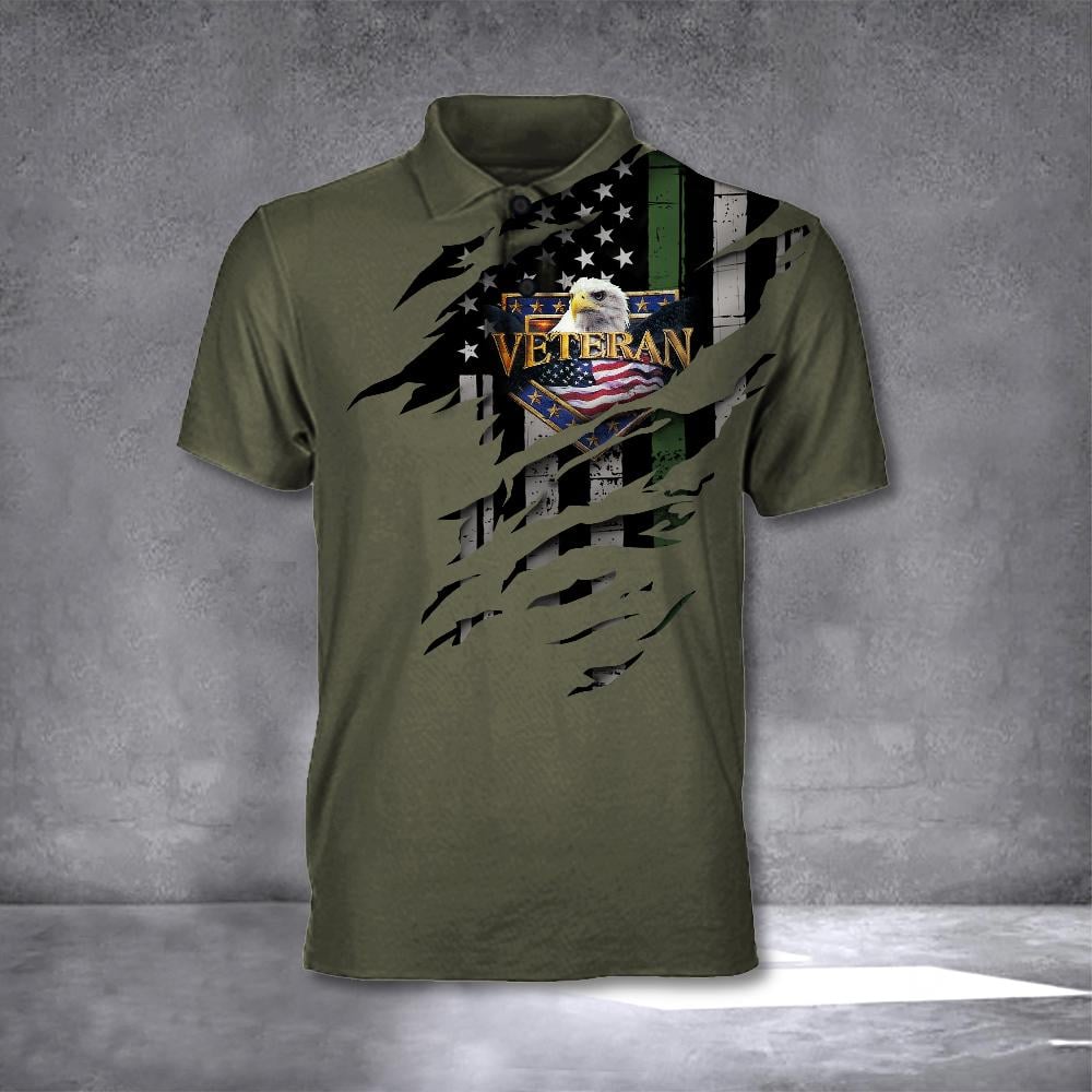 Eagle Thin Green Line Veteran Honor Military Army 3D Polo Shirt