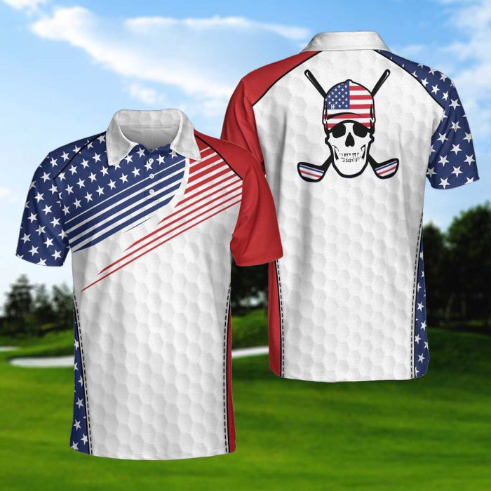 American Flag Golf Skull Wear Hat 3D Aop Polo Shirt