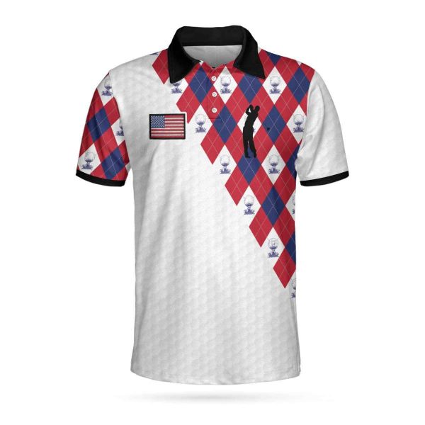 American Flag With Golf Argyle Pattern 3D Short Sleeve Golf Polo Shirt