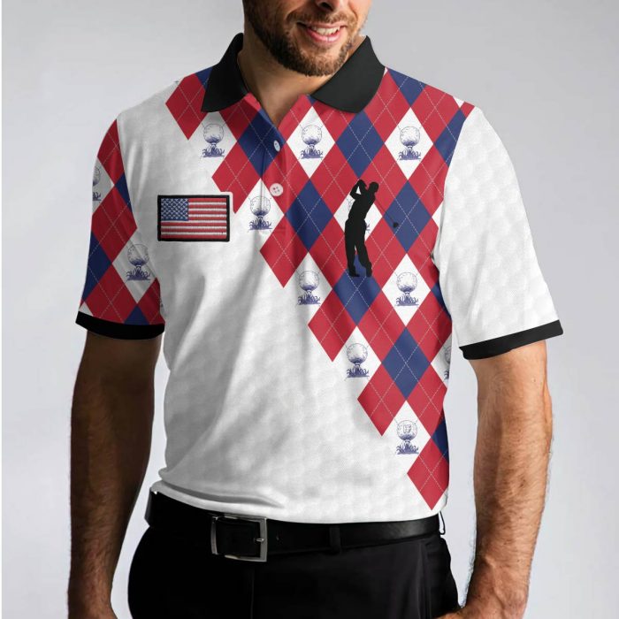 American Flag With Golf Argyle Pattern 3D Short Sleeve Golf Polo Shirt