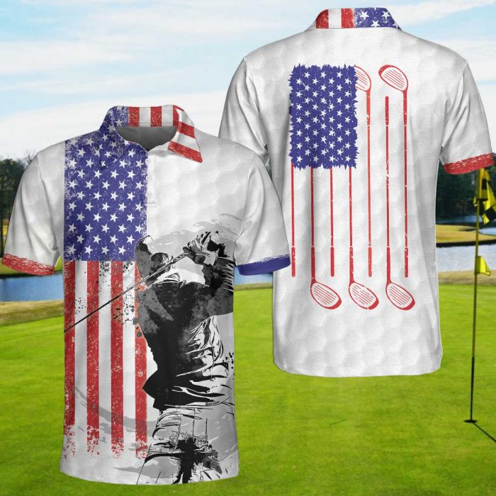 American Flag Golfer Short Sleeve Golf 3D Aop Polo Shirt