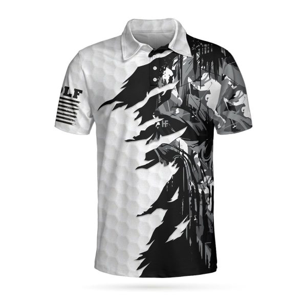 Black #038 White Ripped Vintage Golfing Clubs Skull Camouflaged 3D Polo Shirt