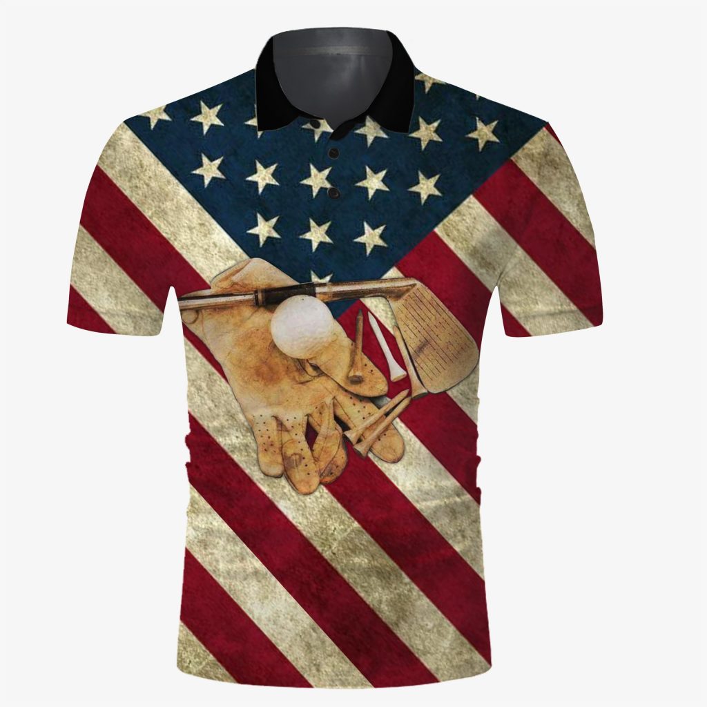 Golf American Flag Vintage 3D Aop Polo Shirt