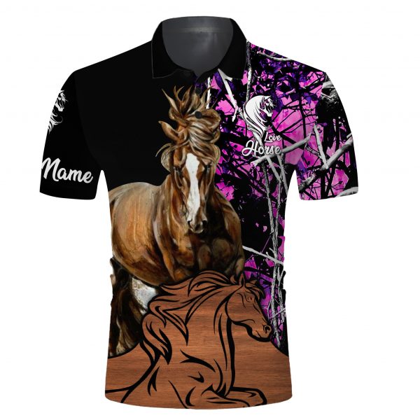 Personalized Beautiful Love Horse Tattoo Pink Muddy Camo 3D AOP Polo Shirt