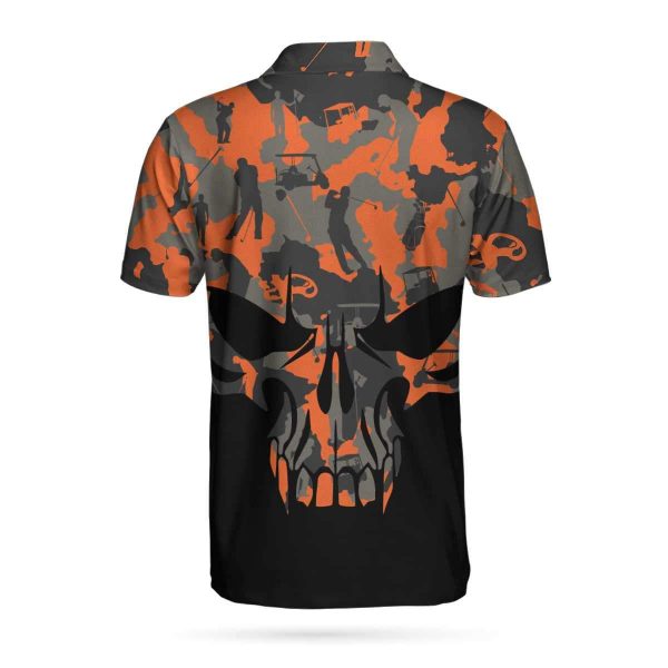 Orange Camouflage Skull Golf 3D AOP Polo Shirt