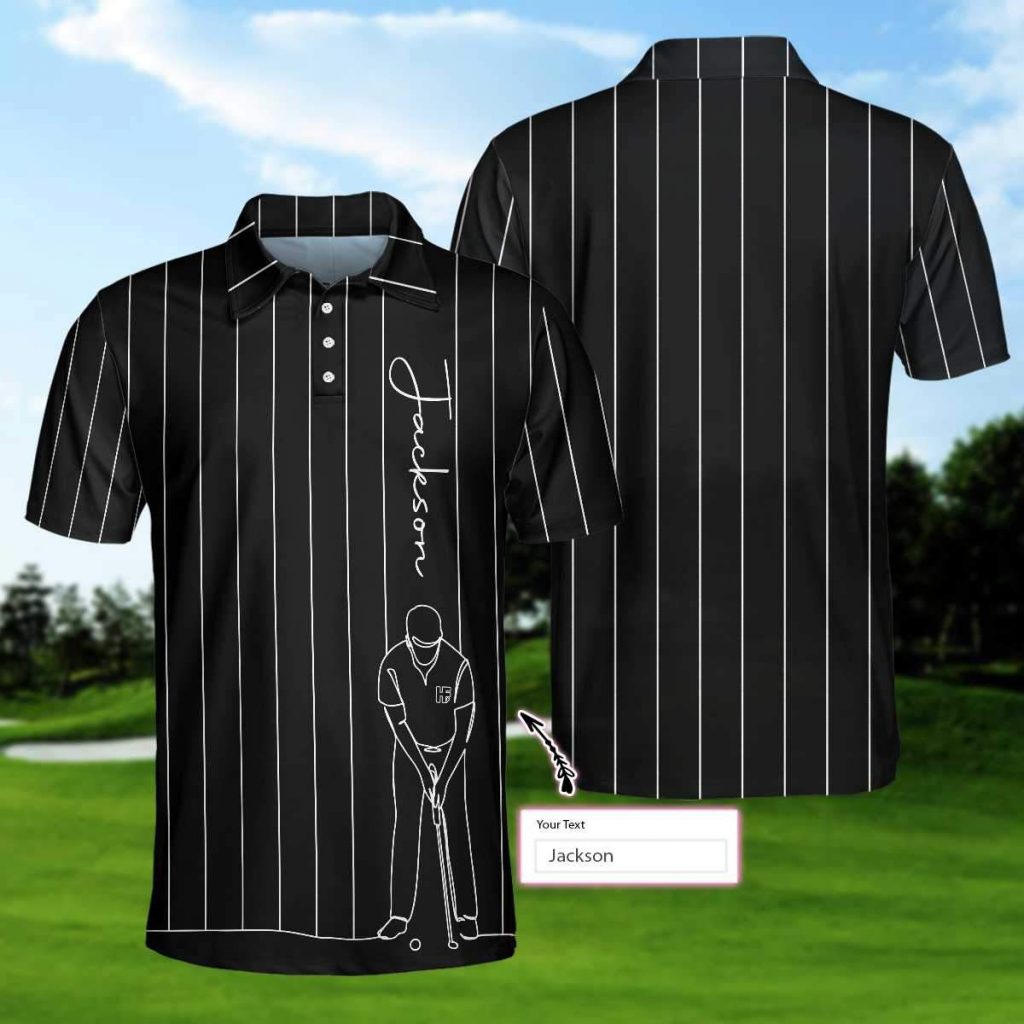 Personalized Back And White One Line Drawing Golfer 3D Polo Shirt