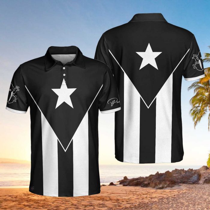 Puerto Rico Flag Black And White 3D Aop Polo Shirt