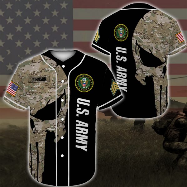 Custom Name Baseball Jersey United States Army Veteran All Over Printed