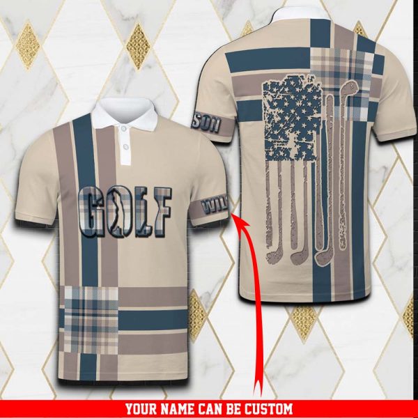 Golfer Polo Shirt, Golf American Flag Custom Your Name