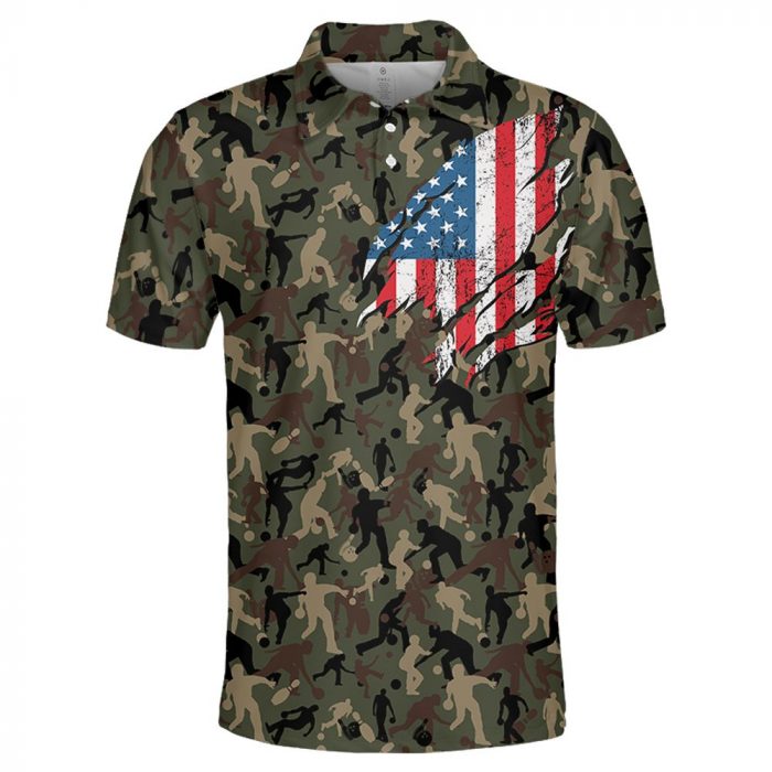 Bowling Camouflage American Eagle Flag Polo Shirt