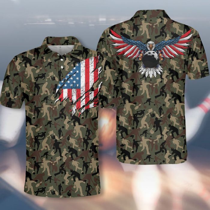 Bowling Camouflage American Eagle Flag Polo Shirt
