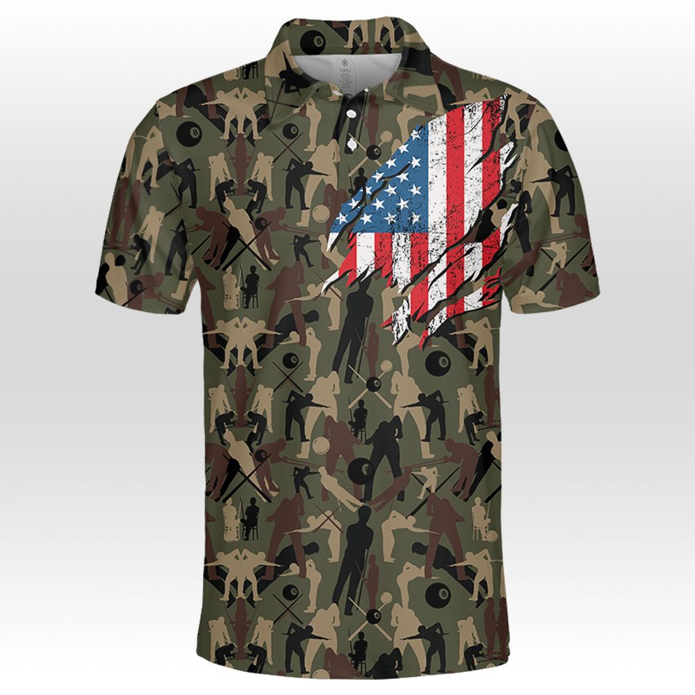 Billiard Camouflage American Eagle Flag Polo Shirt