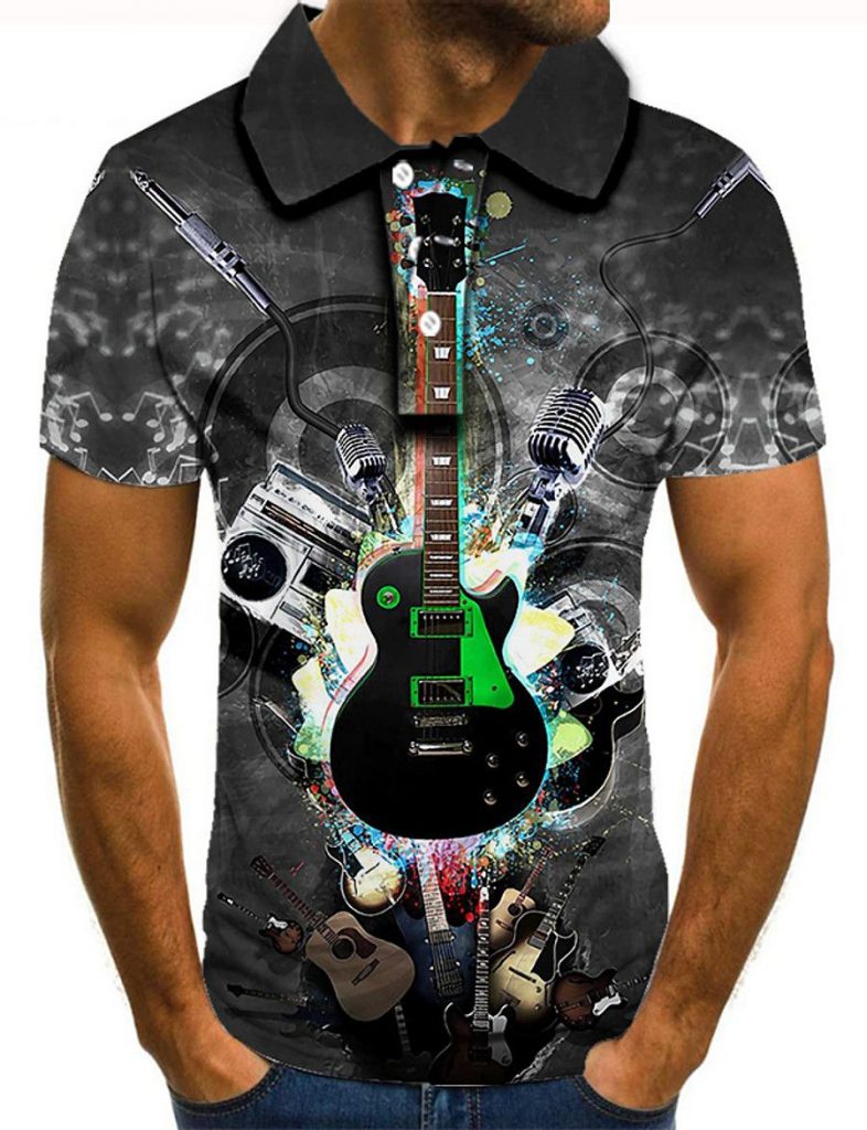Music Shirt – Colorful Violin Note Guitar Piano Short Sleeve Shirt Men Polo Shirt