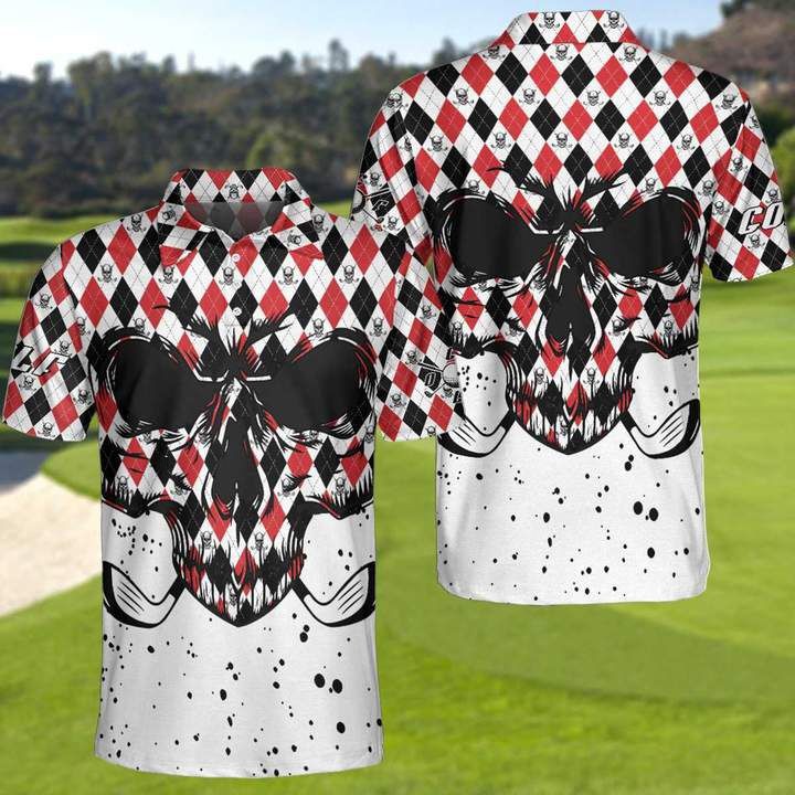 Golf Polo Shirt – Golf Skull Red Black And White Short Sleeve Shirts Men’S Polo Shirt