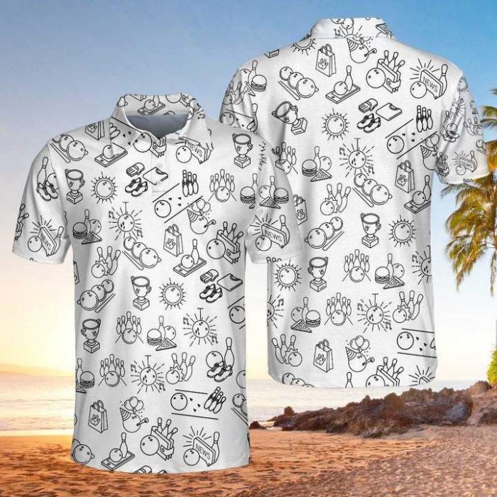 Unique Bowling Shirt – Bowling Icon White Aop Polo Shirt Gift Idea For Men