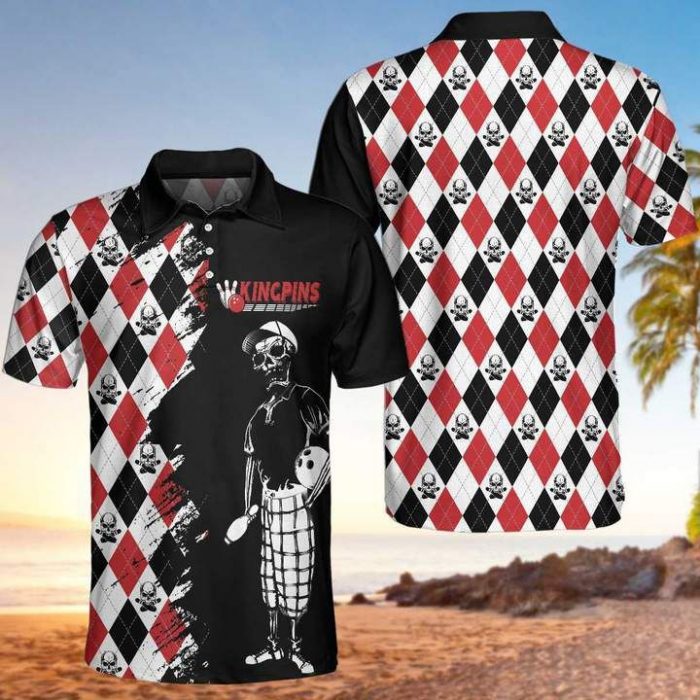 Bowling Shirt – Kingpins Skull Bowling Vintage Men’S Polo Shirt Gift For Bowling Lover
