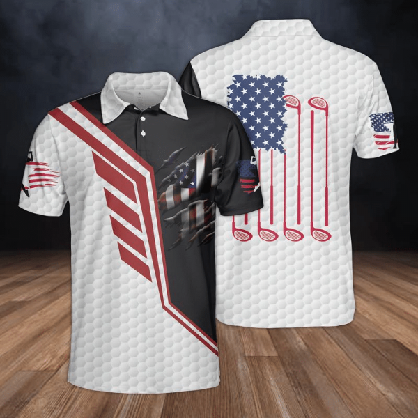 Best Golf Shirt – Golf Balls On Fire Vintage With America Flag Polo Shirt