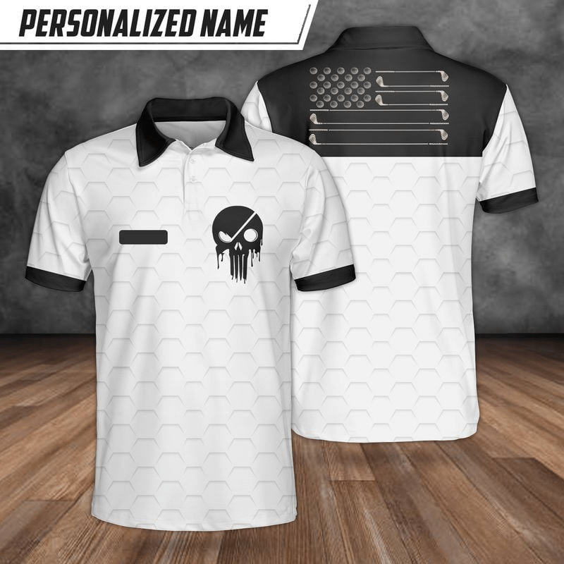 Custom Golf Shirt – Personalized Name Golf Skull Usa Polo Shirt