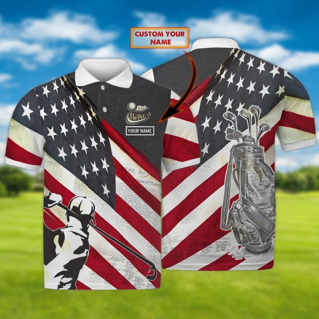 Golf Shirt – Amazing Golf Balls Hole In One America Flag Personalized Name Polo Shirt