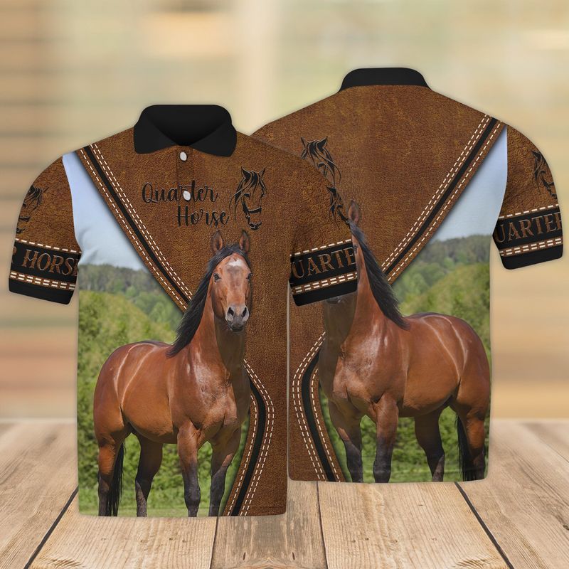 Horse Shirts – American Quarter Horse Leather Pattern Print Polo Shirt