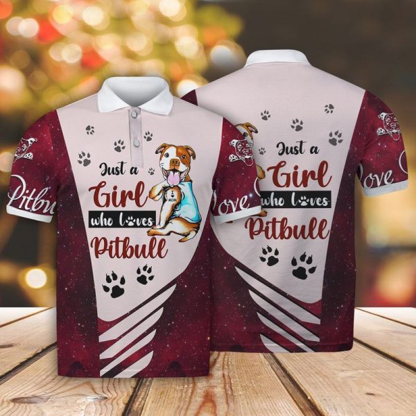 Pitbull Shirt –  Love Pitbull Cute Dog Paws Leather Pattern Print Polo Shirt