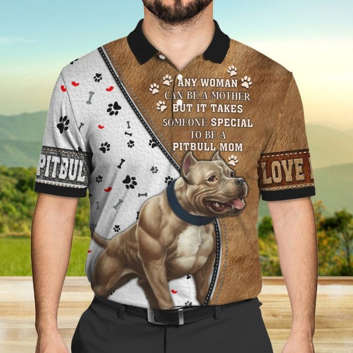 Pitbull Shirt –  Love Pitbull Cute Dog Paws Leather Pattern Print Polo Shirt