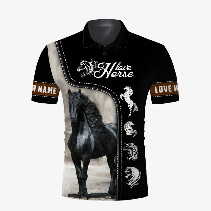 Horse Shirt – Friesian Horse Customize Name 3D Equestrian Horse Riding Casual Polo Shirt