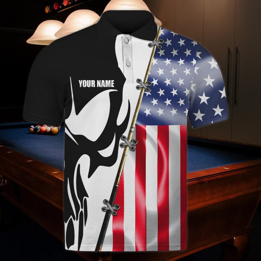 Billiard Shirt – Awesome Billiard Snooker Near Me America Flag Personalized Name Polo Shirt