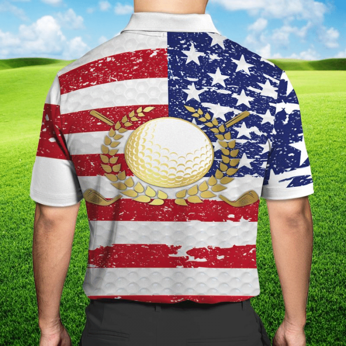 Golf Swing Shirt – Golf Lover American Flag Background Polo Shirt