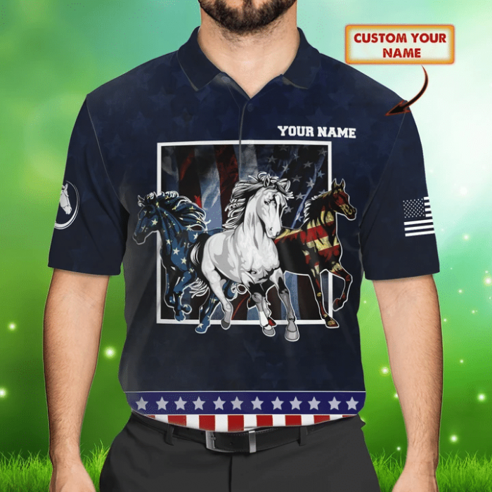 Personalized Horse Shirt – American Best Horse 3D Custom Name Polo Shirt