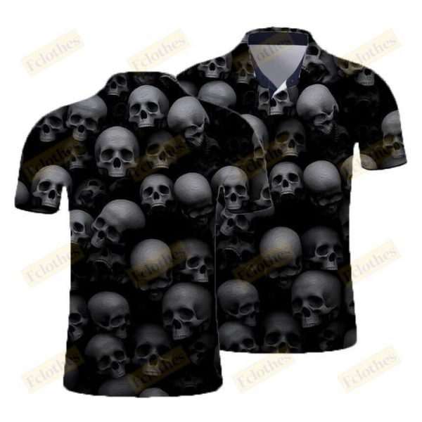 Skull Polo Shirt – Sugar Skull Shirt Fire Short Sleeve Shirt Gift For Skull Lover