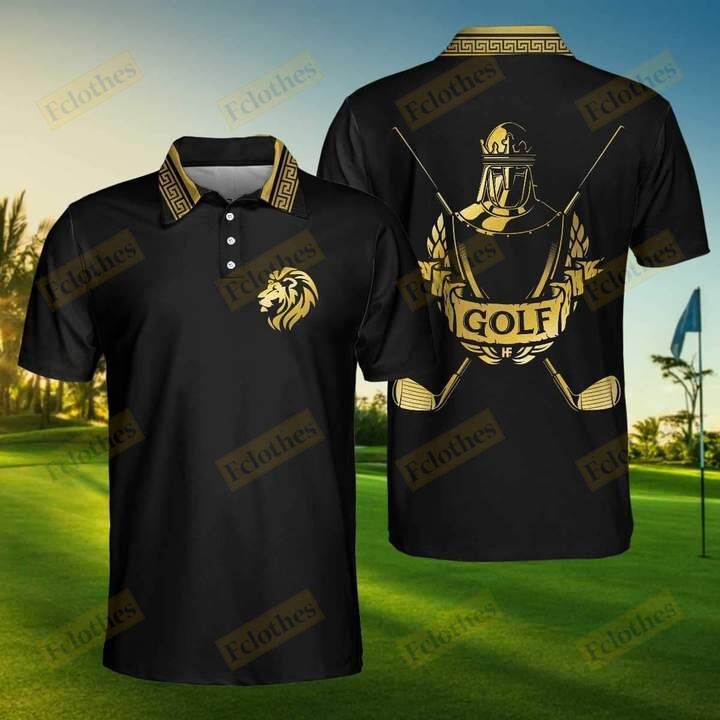Unique Golf Shirt - Golf King Lion Golden Polo Shirt Gift Idea For Men ...
