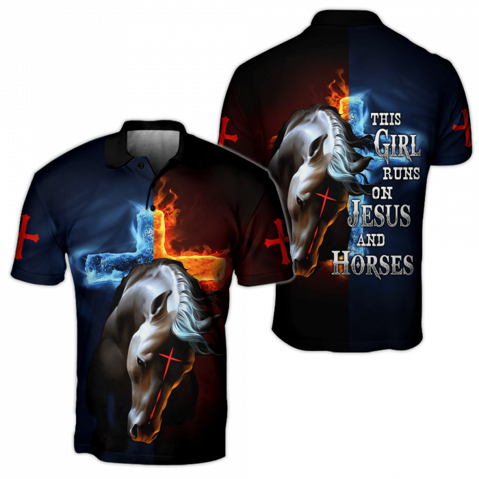 Horse Shirt – This Girl Runs On Jesus And Horses Polo Shirt For Lover Of Christ