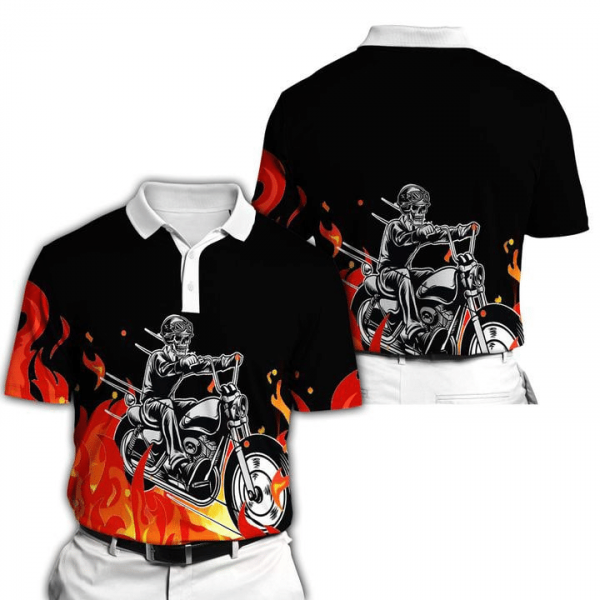 Skull Shirts Mens – Strong Burning Skull 3D Full Print Polo Shirt