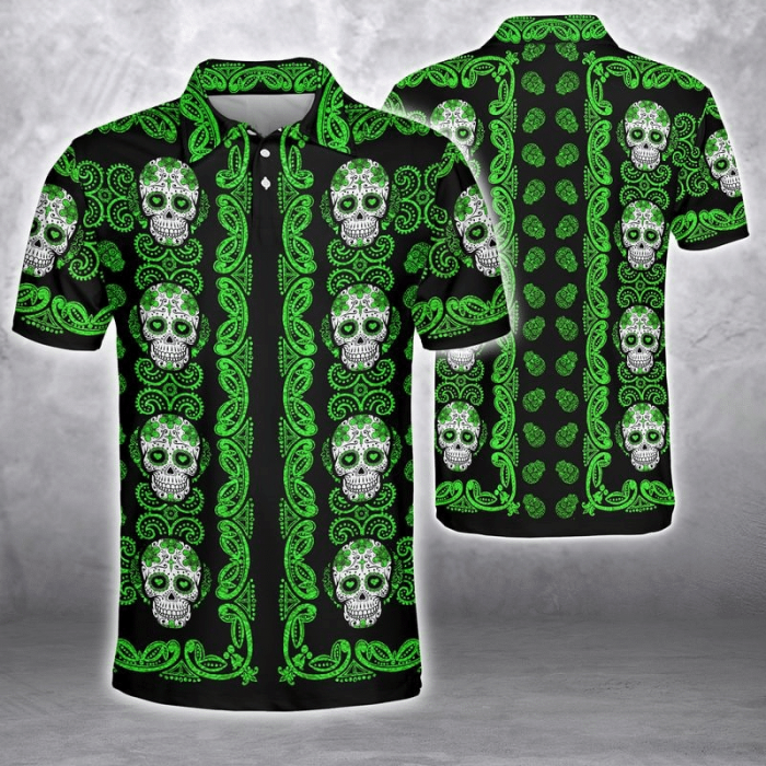 Black Skull Shirt – Colorful Sugar Skull Pattern Premium Polo Shirt