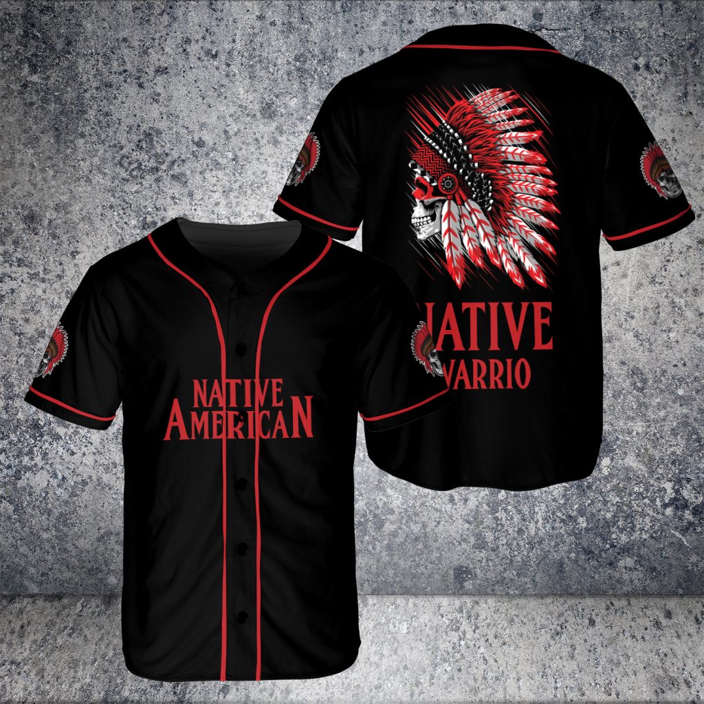 Skull Native American Red Warrior Patriots’ Day Baseball Jersey