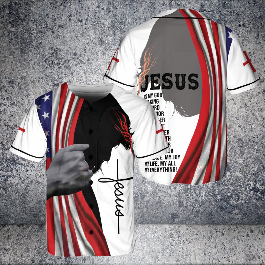 Custom Name Jesus Is My God My Savior Hands American Flag Christian 3D Baseball Jersey