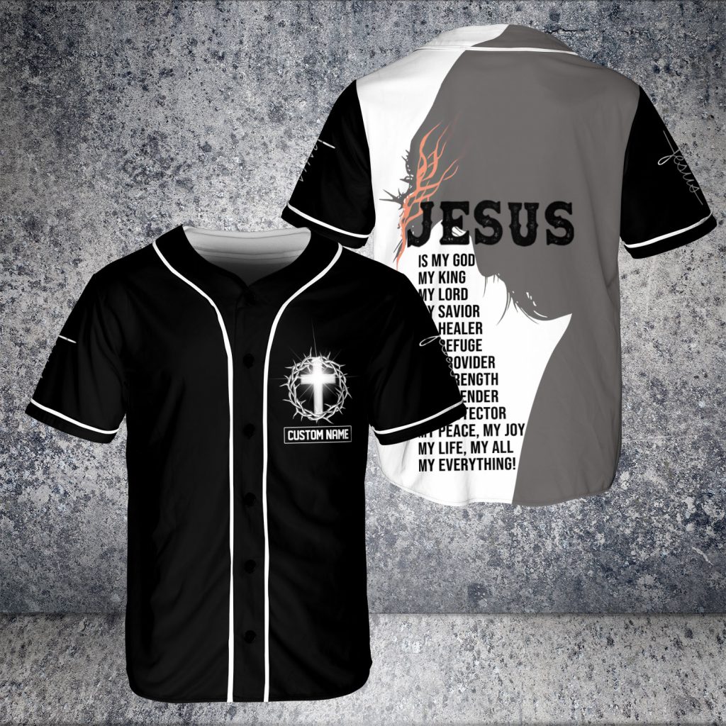Custom Name Jesus Christian Cross Jesus Is My God My Savior 3D Baseball Jersey