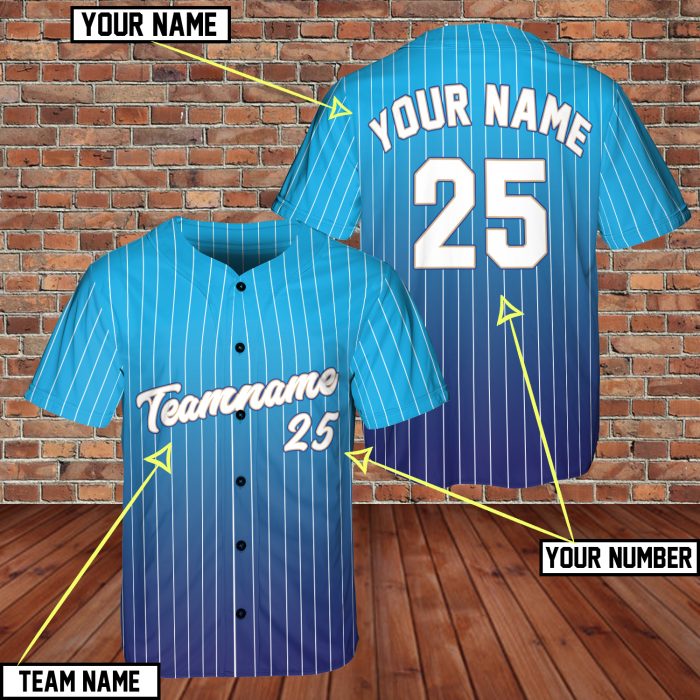 Custom Team Name And Number Logo Stripe White Gradien Blue 3D Baseball Jersey