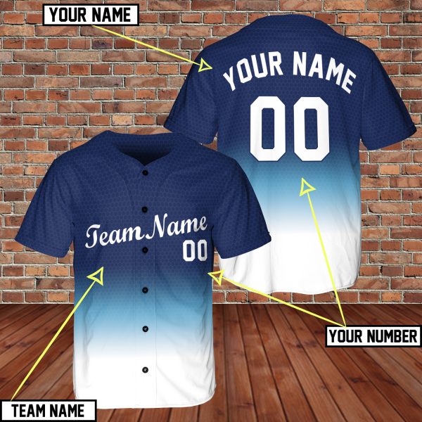 Custom Team Name And Number Logo Stripe White Gradien Blue 3D BaseBall Jersey