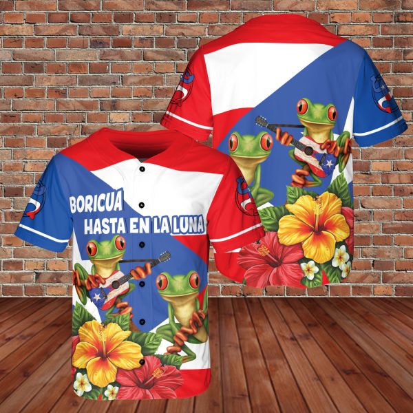 Custom Name Puerto Rico Flag Flog and Floral Tiki Hawaii Lover 3D BaseBall Jersey