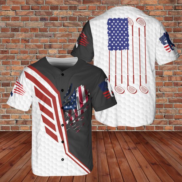 Custom Name Playing Golf United States US Flag 3D BaseBall Jersey Style 1