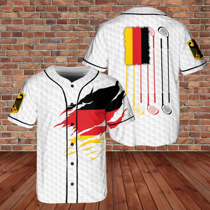 Playing Golf Germany Flag And Logo 3D Custom Name Baseball Jersey S# 1
