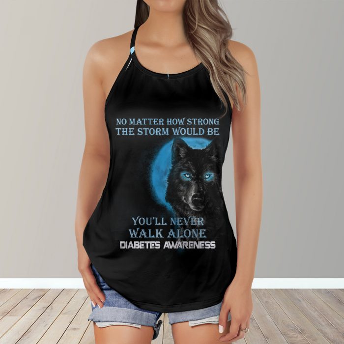 Wolf Dark Moon Awareness – No Matter How Strong The Storm Walk Alone 3D Cross Tank Top