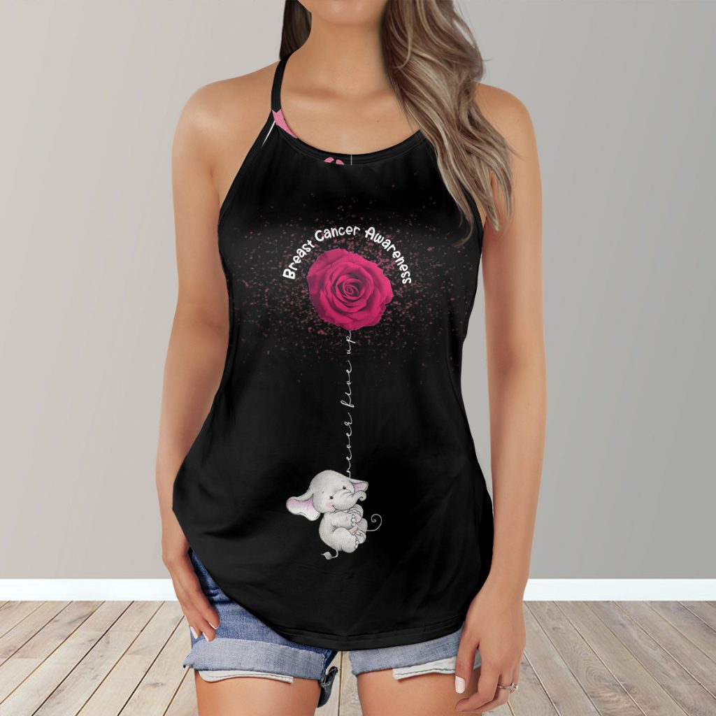 Breast Cancer Awareness – Cute Elephant Rose Flower Lover 3D Cross Tank Top