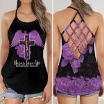 Never Give Up – Fibromyalgia Warrior Chris Jesus Angel Wings Style 3D Cross Tank Top