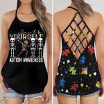 Flip Flop Skull Be Kind Dear To Be Your Self Autism Awareness 3D Criss-Cross Tank Top