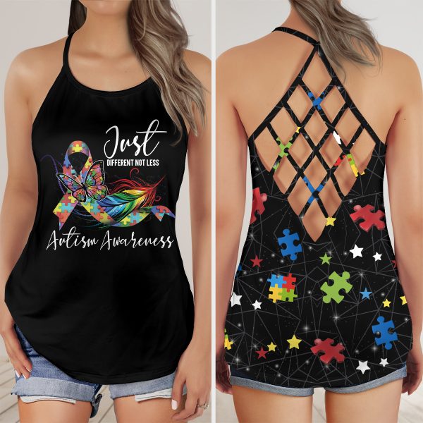 Flip Flop Skull Be Kind Dear To Be Your Self Autism Awareness 3D Criss-Cross Tank Top