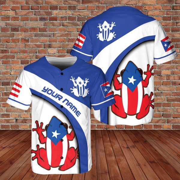 Custom Name Puerto Rico Frogs on Flag 3D BaseBall Jersey Blue White Style