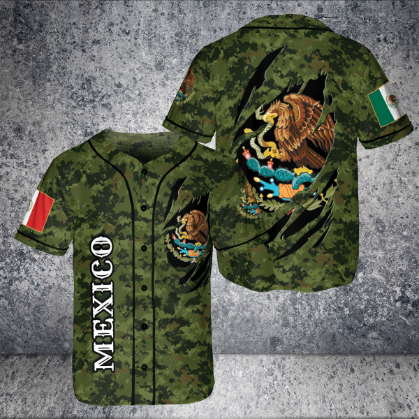 Custom Name Love Mexico 3D AOP Baseball Jersey Flag Eagle Sneak Army Style